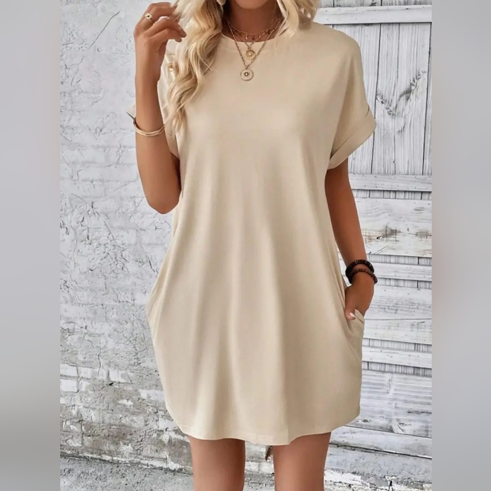 Chic Short Sleeve T Shirt Dress w/ Pockets
